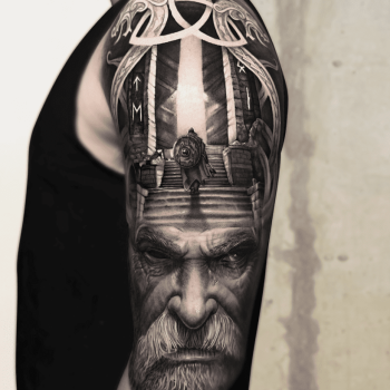 Tatuaje Brazo Realista Valhalla - Tatuador Franky Lozano - Jaula Tattoo